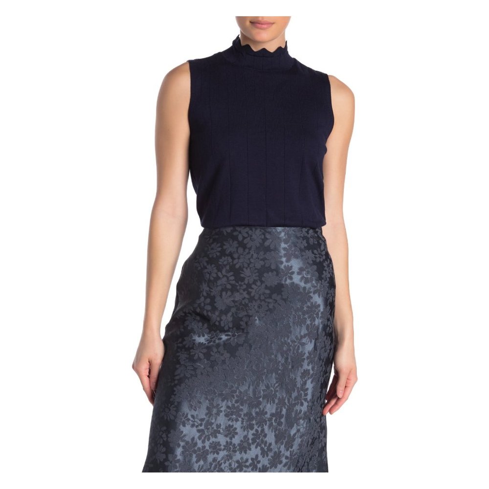 NEW Cyrus Pointelle Scallop Trim Mock Neck Tank